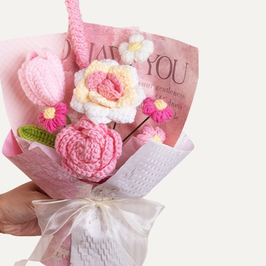Handmade Crochet Mixed Lavender & Rose Bouquet - Everlasting Spring Floral Bouquet Gift