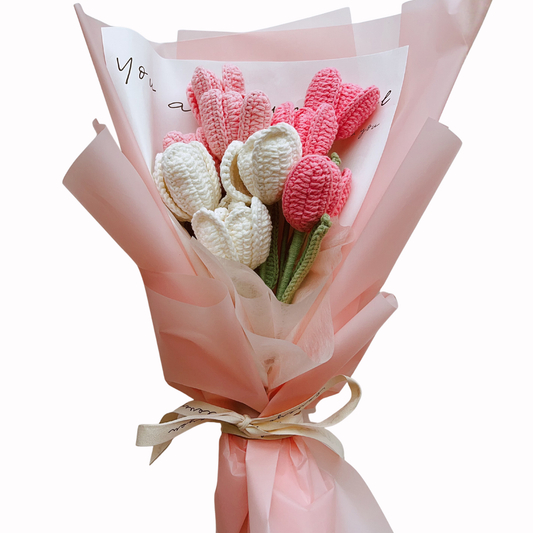 "The Dawn Whisper" Hand-Crocheted Everlasting Tulip Bouquet