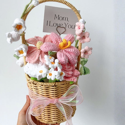 "Petal Love Letter" Handmade Crochet Flower Basket – Everlasting Pink Mother's Day Floral Gift
