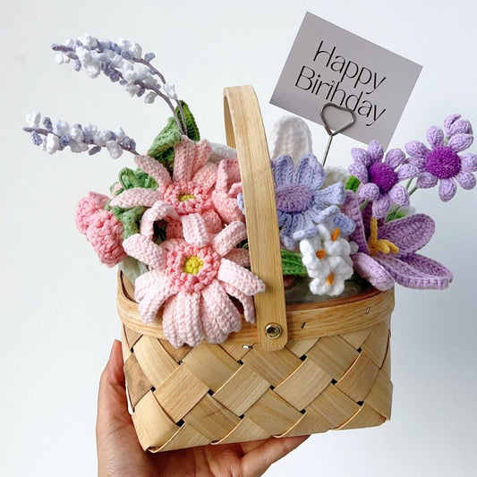 "Violet Reverie" Handmade Crochet Flower Basket – Everlasting Purple & Pink Birthday Floral Gift