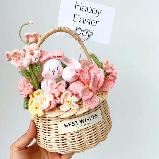 Handmade Crochet Easter Flower Basket -"Happy Easter" Gift