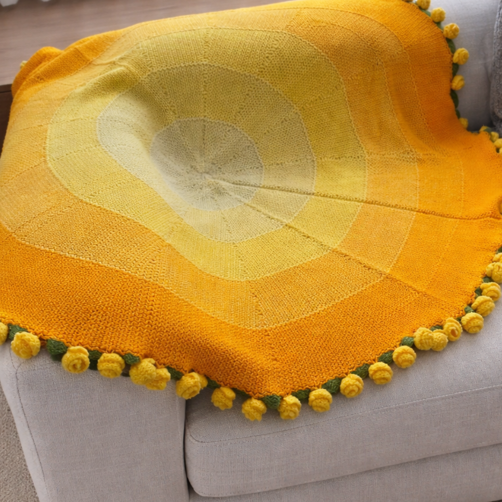 Azure Oasis Bouquet Blanket – Whimsical Blue Gradient Crochet Throw & Floral Gift