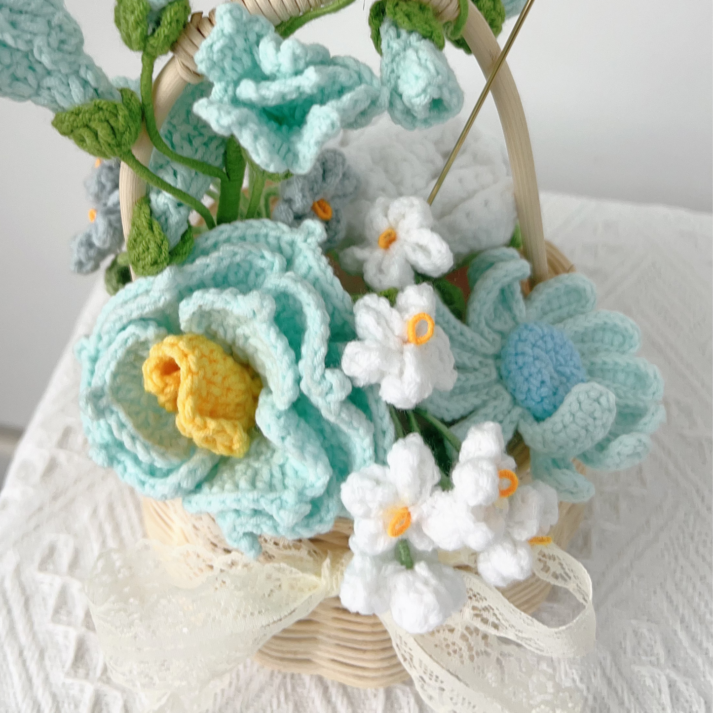 "Everlasting Love" Hand-Crochet Floral Basket