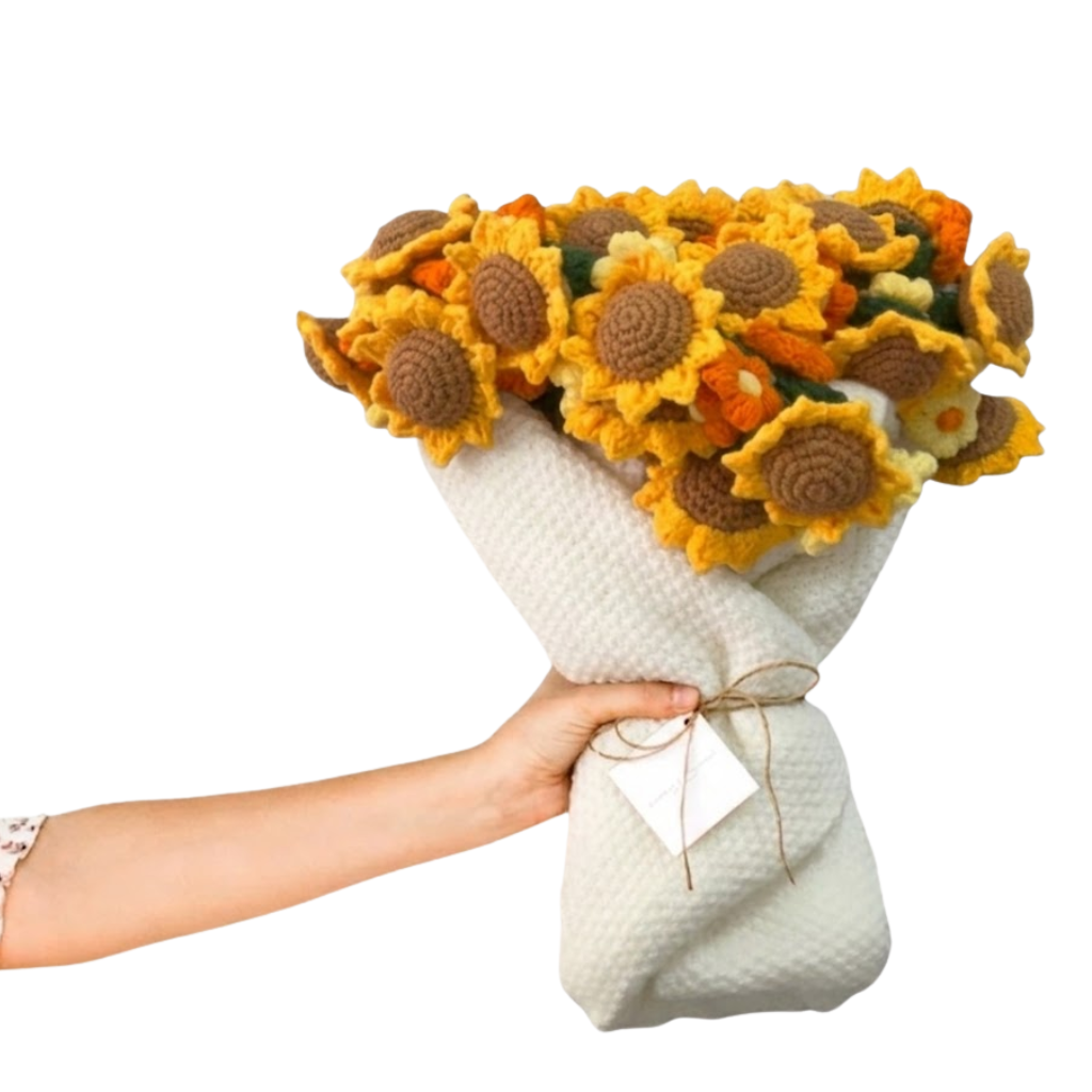 Handmade Crochet Sunflower Bouquet Blanket – Cozy Knit Floral Gift Wrap