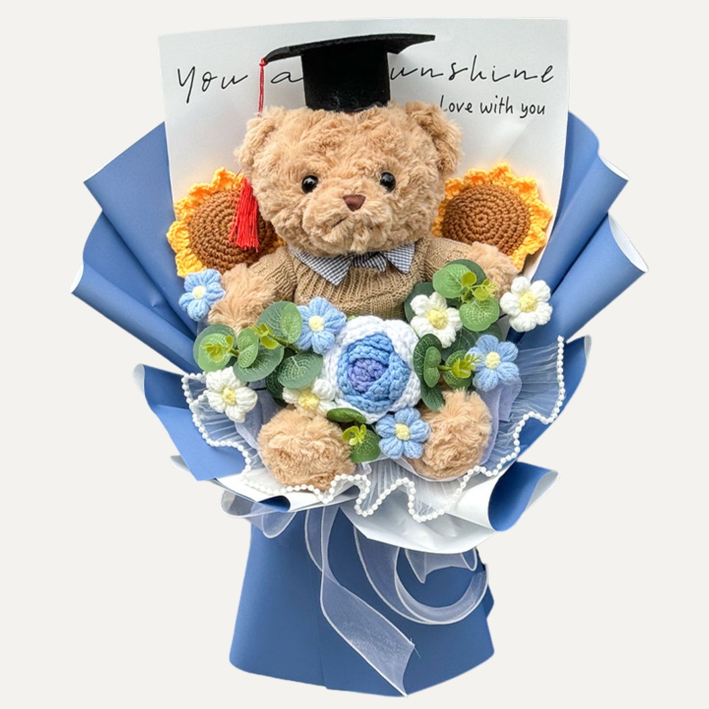 Graduation Teddy Bear Crochet Bouquet – Handmade Flower Gift Wrap