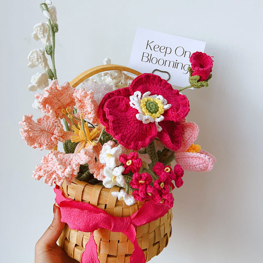 "Radiant Moment" Bold Fushia Everlasting Crochet Flower Basket