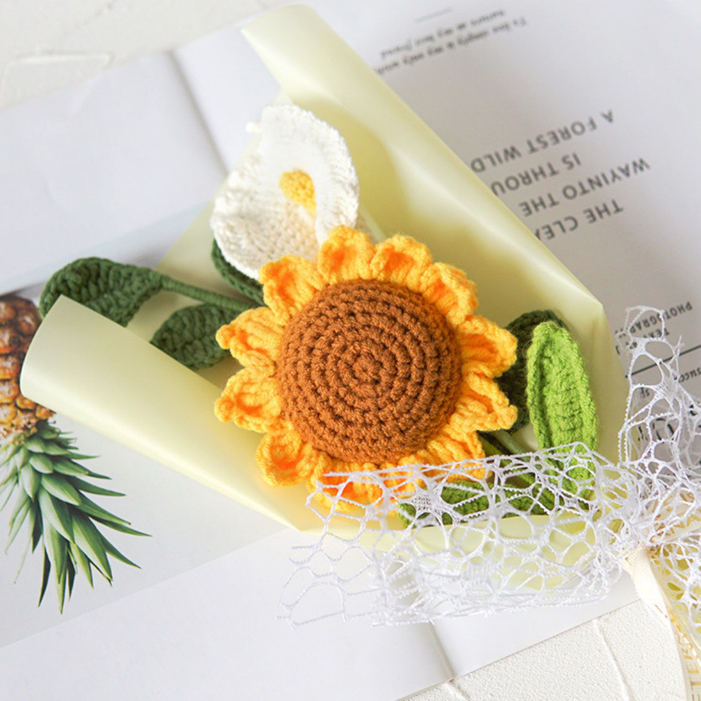 The Golden Ray Bouquet - Hand-Knitted Crochet Sunflower & Calla Lily