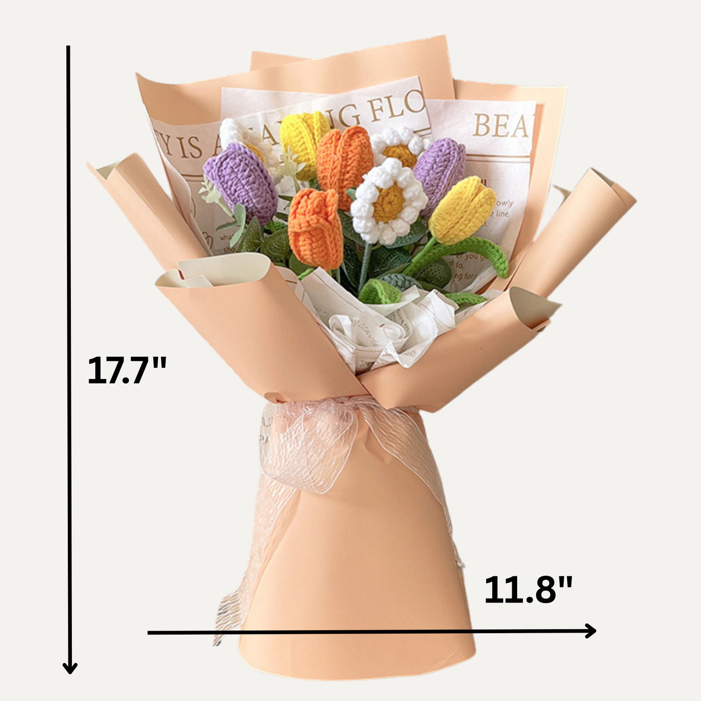 The Garden Medley Bouquet - Multicolored Crochet Daisy and Tulip Arrangement