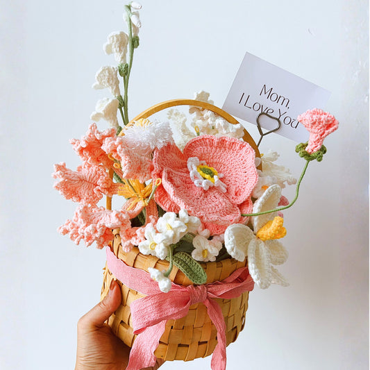 "Petal Whisper" Blushing Pink Everlasting Crochet Flower Basket