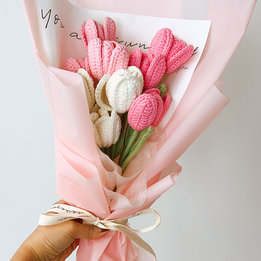"The Dawn Whisper" Hand-Crocheted Everlasting Tulip Bouquet