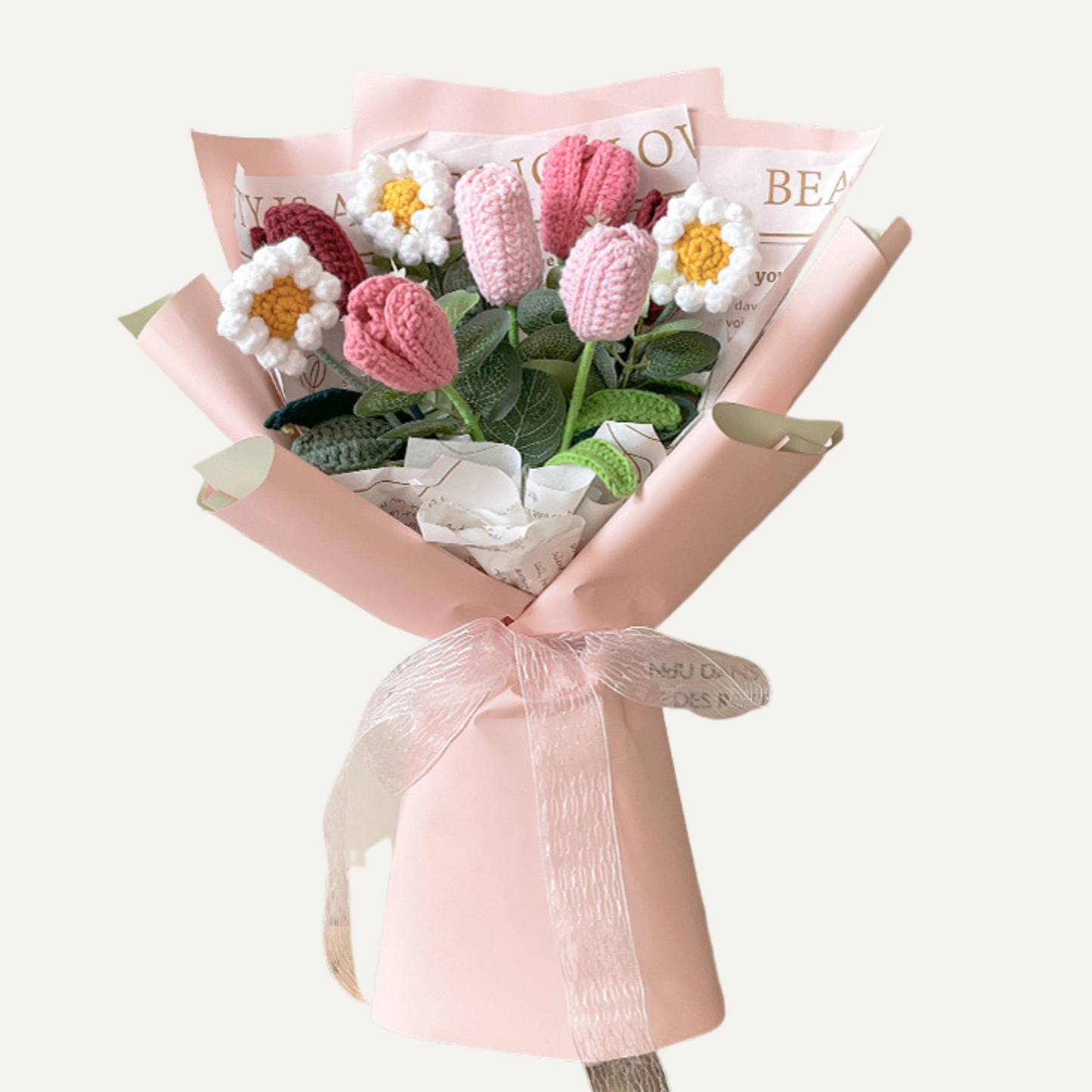 The Garden Medley Bouquet - Multicolored Crochet Daisy and Tulip Arrangement