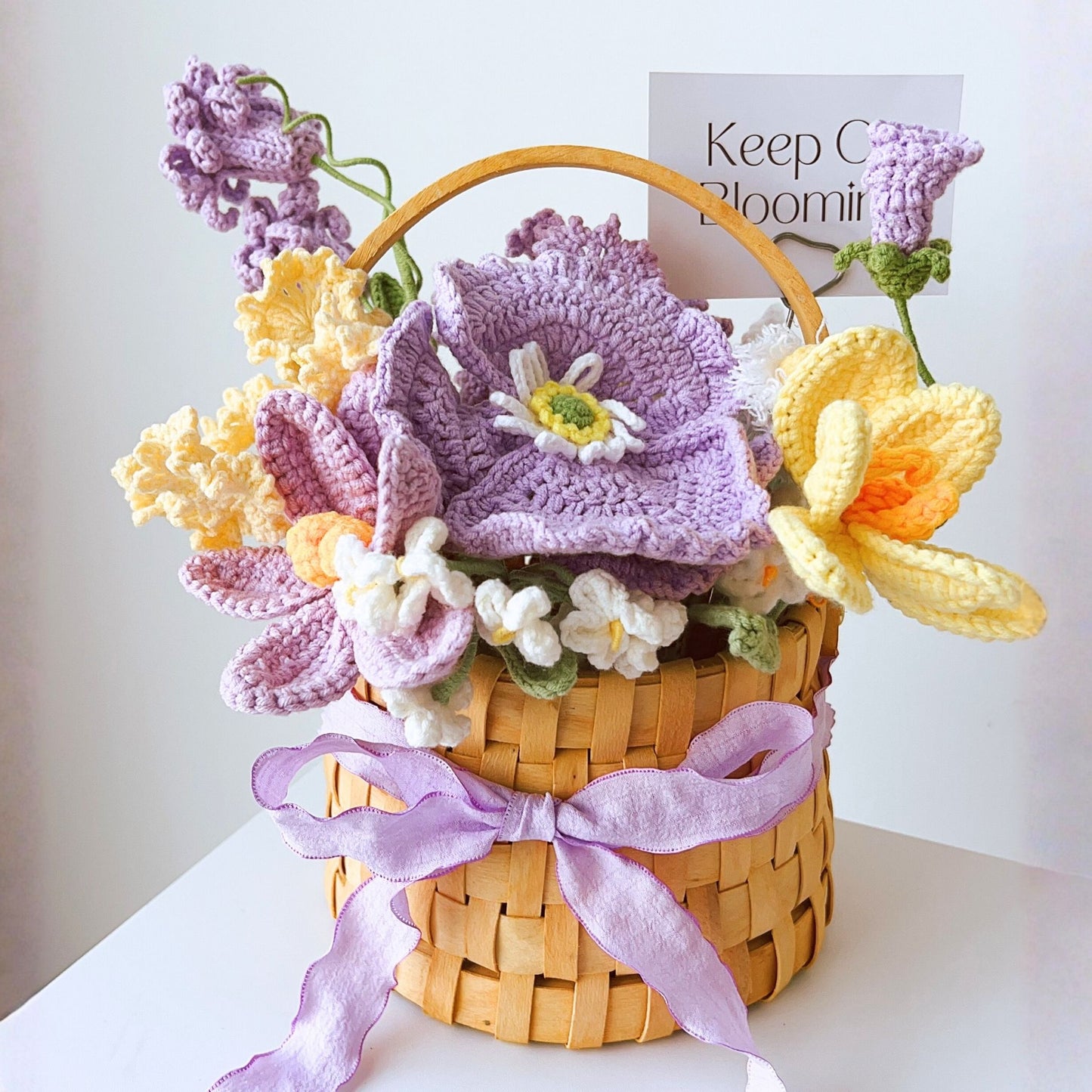 "Petal Whisper" Blushing Pink Everlasting Crochet Flower Basket