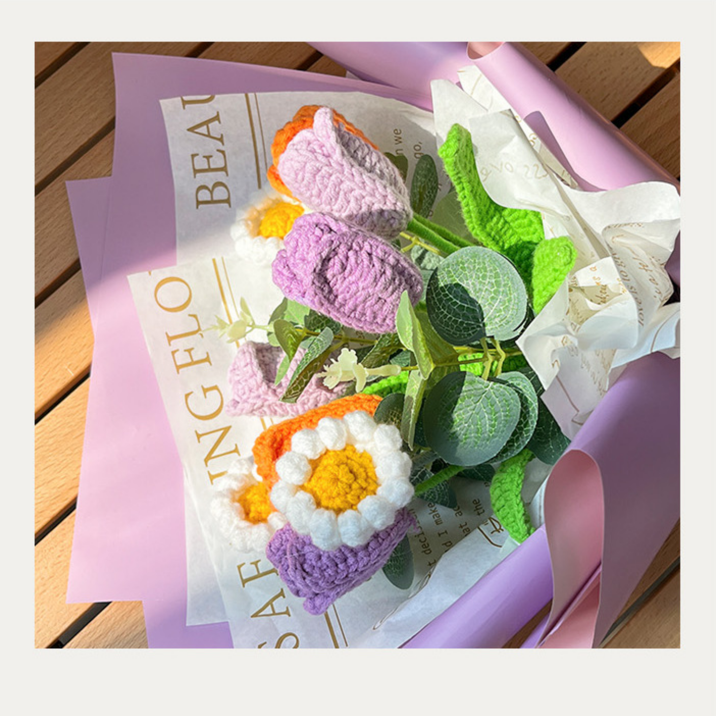 The Garden Medley Bouquet - Multicolored Crochet Daisy and Tulip Arrangement