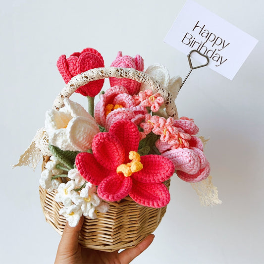 "Tulip Terrace" A Blooming Wish for Happiness Crochet Flower Basket