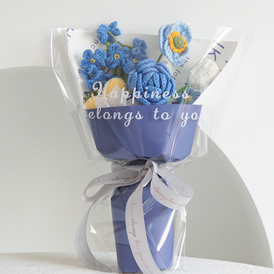 The Azure Dream Bouquet - Unique Crochet Rose and Wildflower Gift