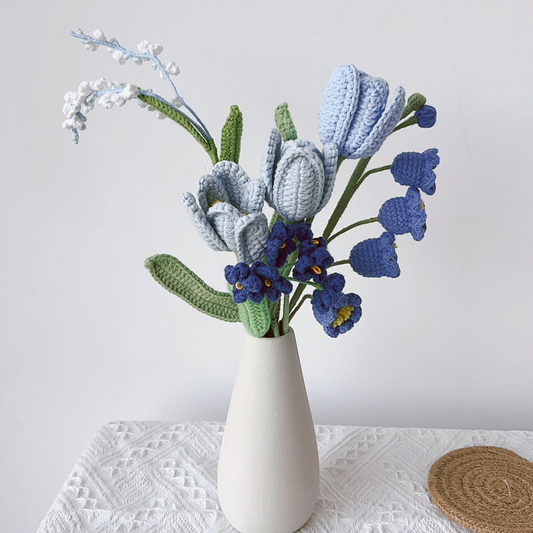 Design Your Own Blue Bouquet – Crochet Tulip,Lily of Valley, Freesia Bouquet