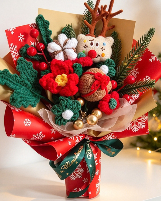 Christmas Reindeer Crochet Flower Bouquet