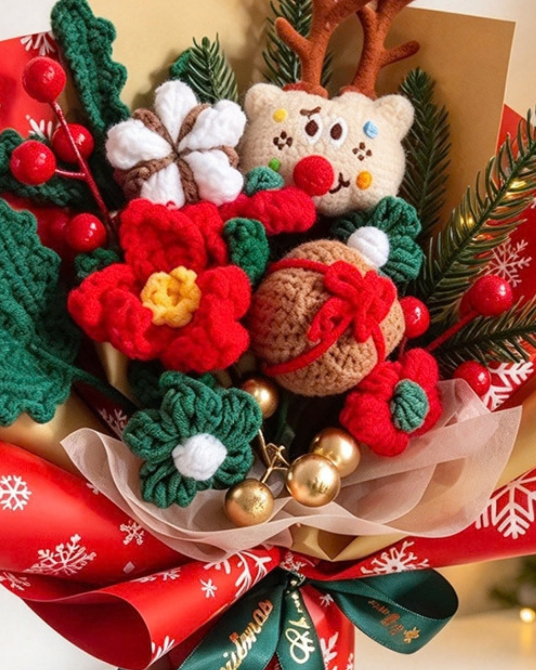 Christmas Reindeer Crochet Flower Bouquet