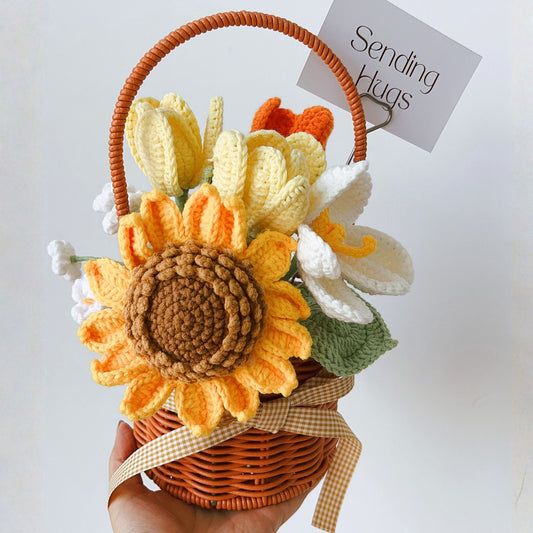 "Sending Sunshine" Cottagecore Sunflower Crochet Basket
