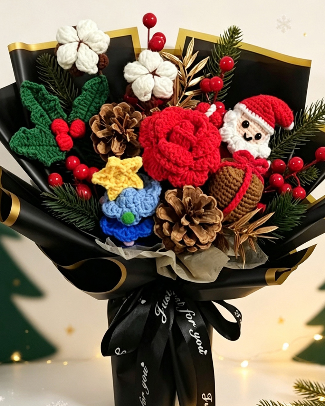Christmas Reindeer Crochet Flower Bouquet