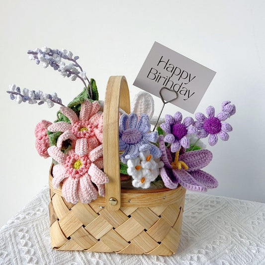 "Violet Reverie" Handmade Crochet Flower Basket – Everlasting Purple & Pink Birthday Floral Gift