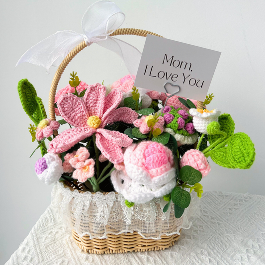 The Maternal Bloom Basket - Elegant Pink Crochet Floral Arrangement for Her