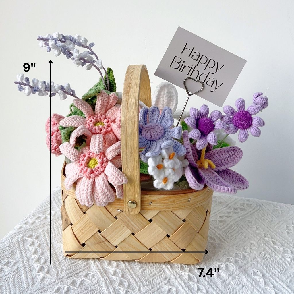 "Violet Reverie" Handmade Crochet Flower Basket – Everlasting Purple & Pink Birthday Floral Gift