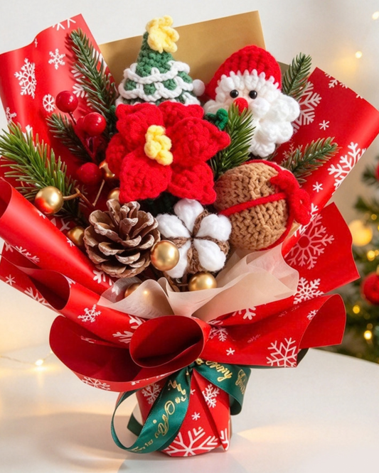 Christmas Cheer Crochet Bouquet with Santa & Poinsettia