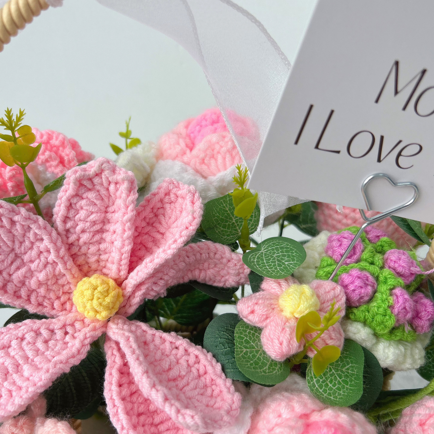 The Maternal Bloom Basket - Elegant Pink Crochet Floral Arrangement for Her