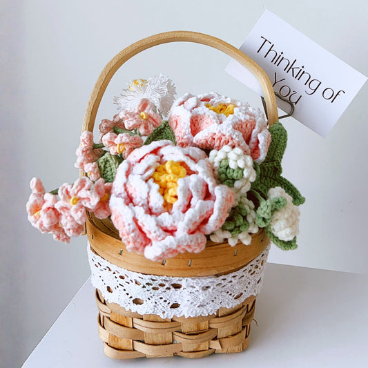 "Everlasting Devotion" Romantic Peony Crochet Handmade Gift Basket