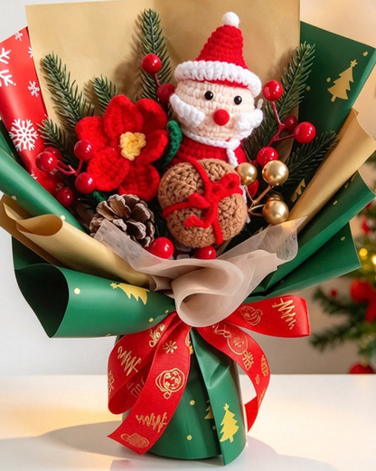 Christmas Cheer Crochet Bouquet with Santa & Poinsettia