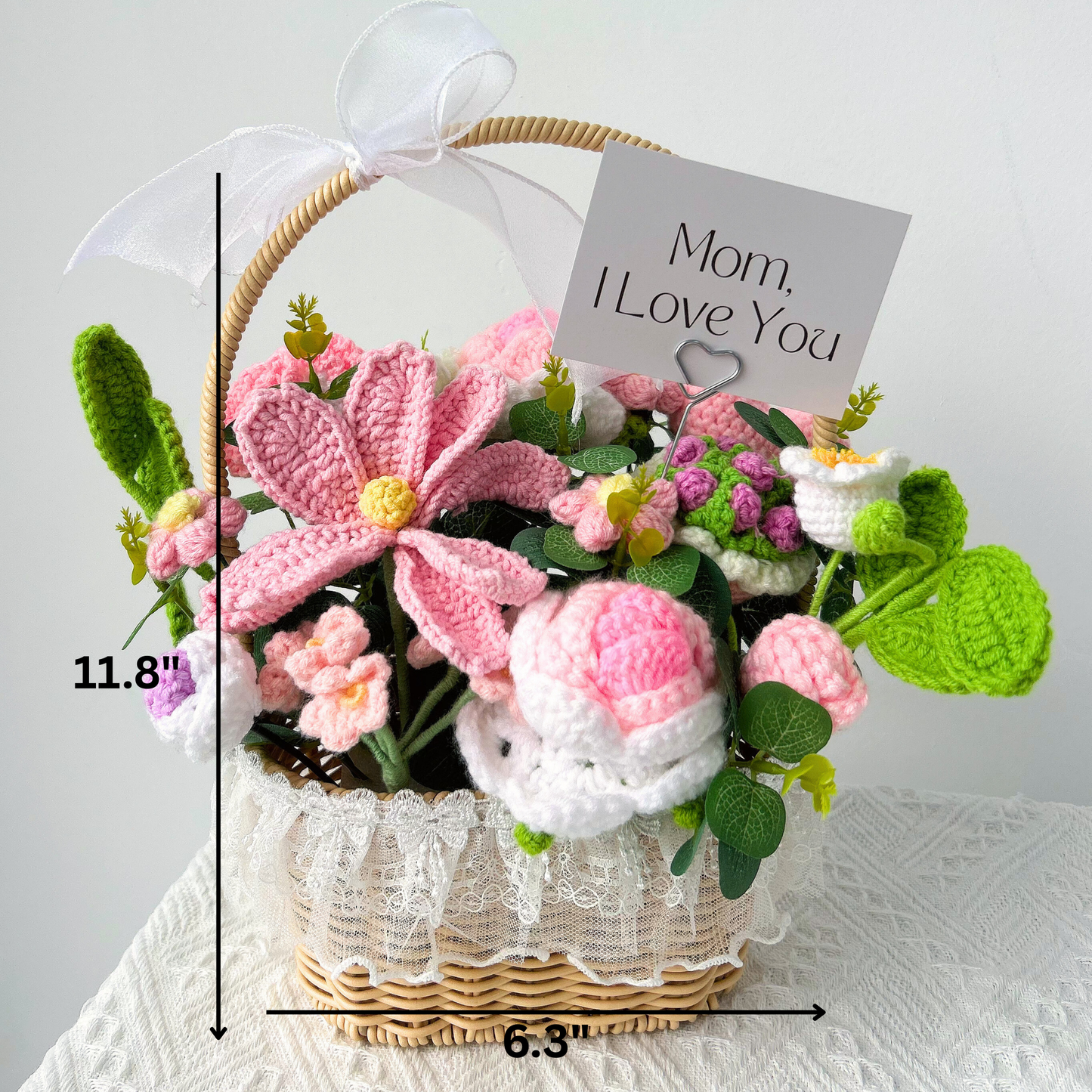 The Maternal Bloom Basket - Elegant Pink Crochet Floral Arrangement for Her