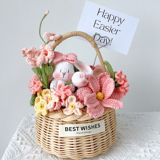 Handmade Crochet Easter Flower Basket -"Happy Easter" Gift