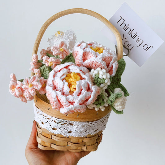 "Everlasting Devotion" Romantic Peony Crochet Handmade Gift Basket