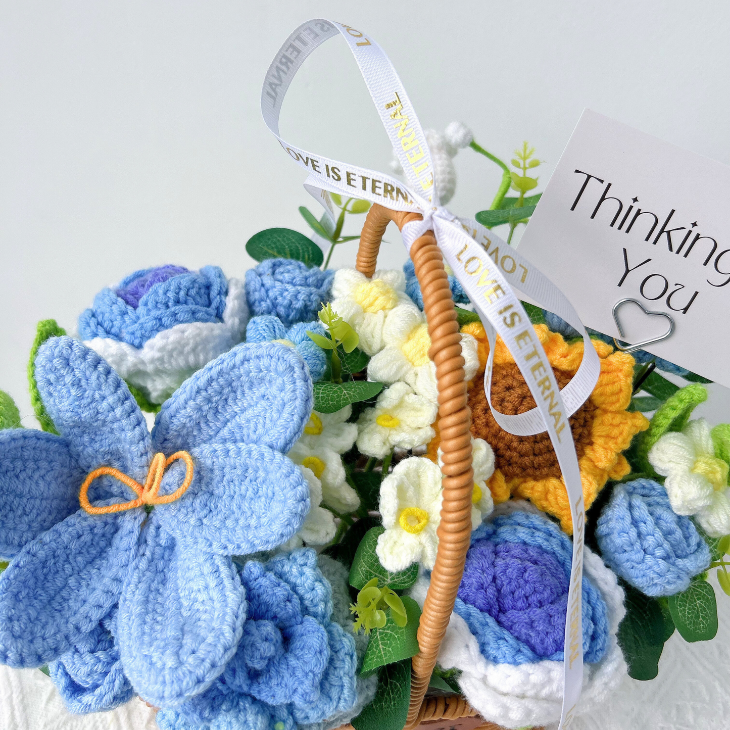 The Serenity Garden Basket - Blue & White Handmade Crochet Floral Gift