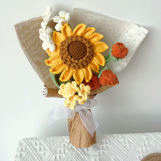 Handmade Crochet Sunflower Bouquet - Everlasting Knitted Cottagecore Flowers