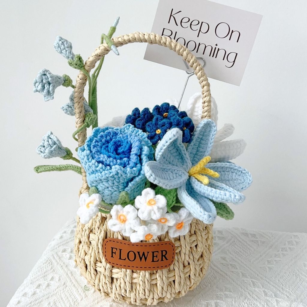 "Azure Reverie" Handmade Crochet Flower Basket – Everlasting Blue Floral Gift | Keep On Blooming