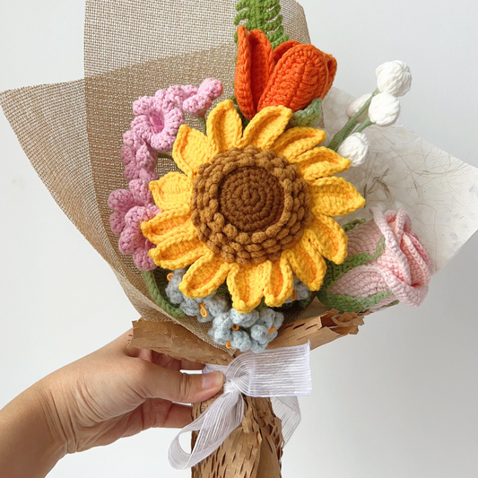 "Thinking of You" Crochet Sunflower Bouquet - Bright & Cheerful Handmade Gift