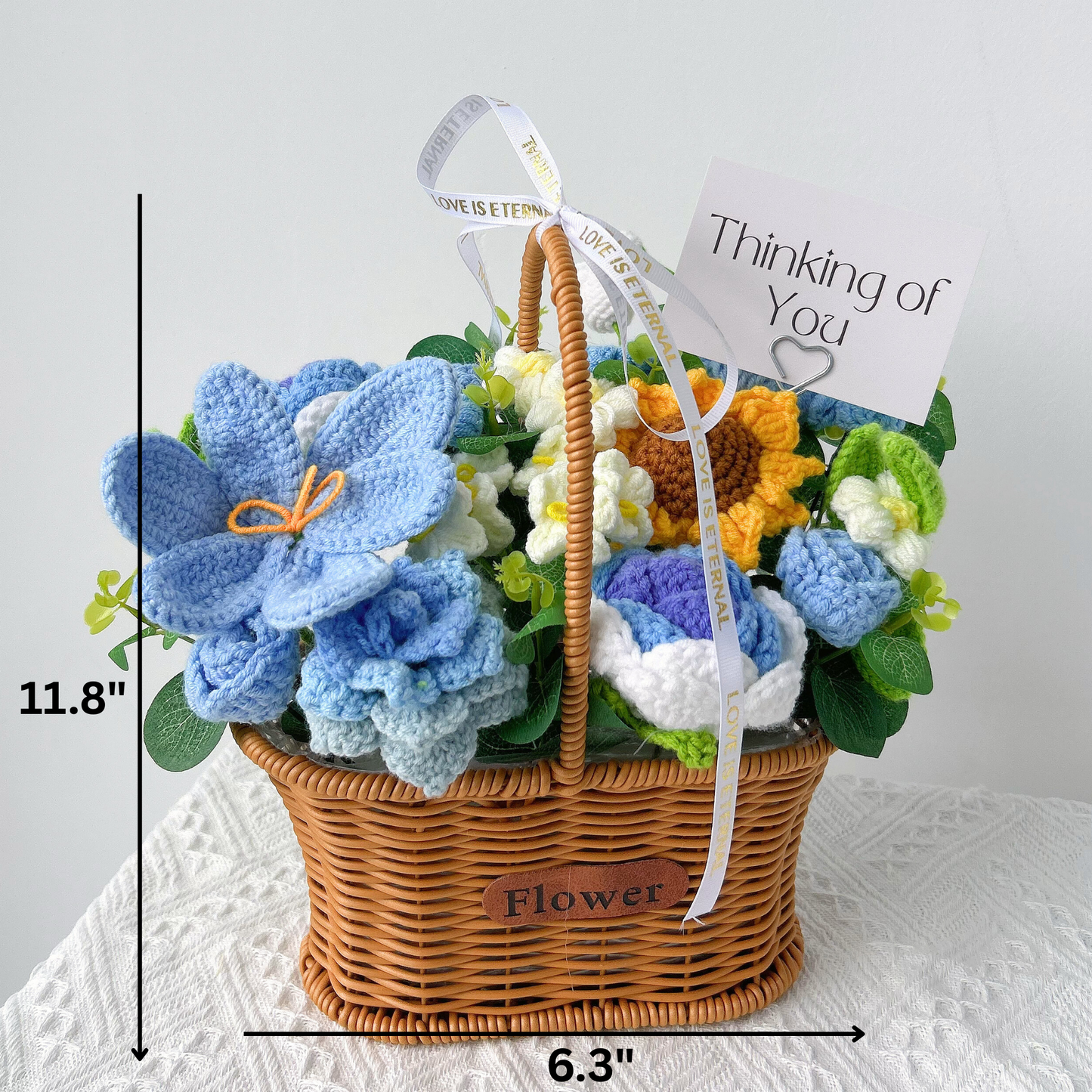 The Serenity Garden Basket - Blue & White Handmade Crochet Floral Gift