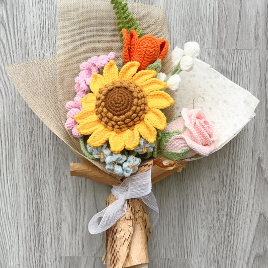 "Thinking of You" Crochet Sunflower Bouquet - Bright & Cheerful Handmade Gift