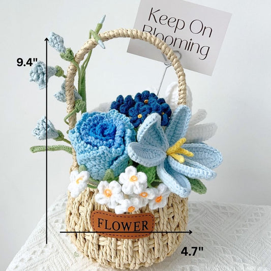 "Azure Reverie" Handmade Crochet Flower Basket – Everlasting Blue Floral Gift | Keep On Blooming