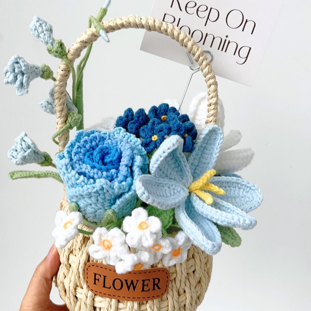 "Azure Reverie" Handmade Crochet Flower Basket – Everlasting Blue Floral Gift | Keep On Blooming