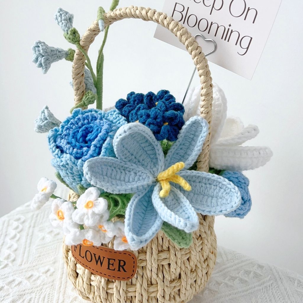 "Azure Reverie" Handmade Crochet Flower Basket – Everlasting Blue Floral Gift | Keep On Blooming