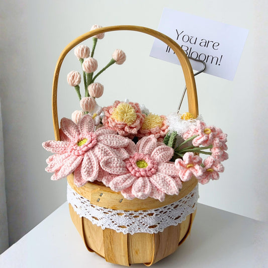 "Petals of Positivity" Hand-Stitched Gerber Daisy & Lace Gift Basket