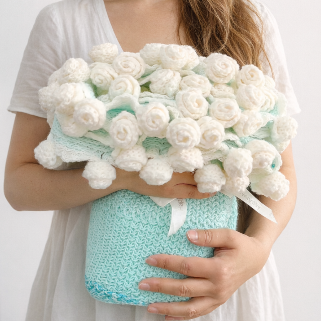 Azure Oasis Bouquet Blanket – Whimsical Blue Gradient Crochet Throw & Floral Gift