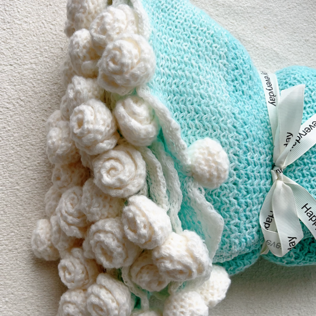 Azure Oasis Bouquet Blanket – Whimsical Blue Gradient Crochet Throw & Floral Gift