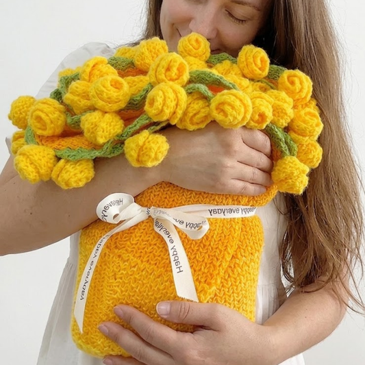 Sunbeam Solace Bouquet Blanket – Warm Golden Marigold Crochet Throw & Floral Gift