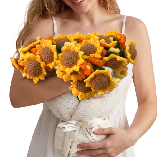 Handmade Crochet Sunflower Bouquet Blanket – Cozy Knit Floral Gift Wrap