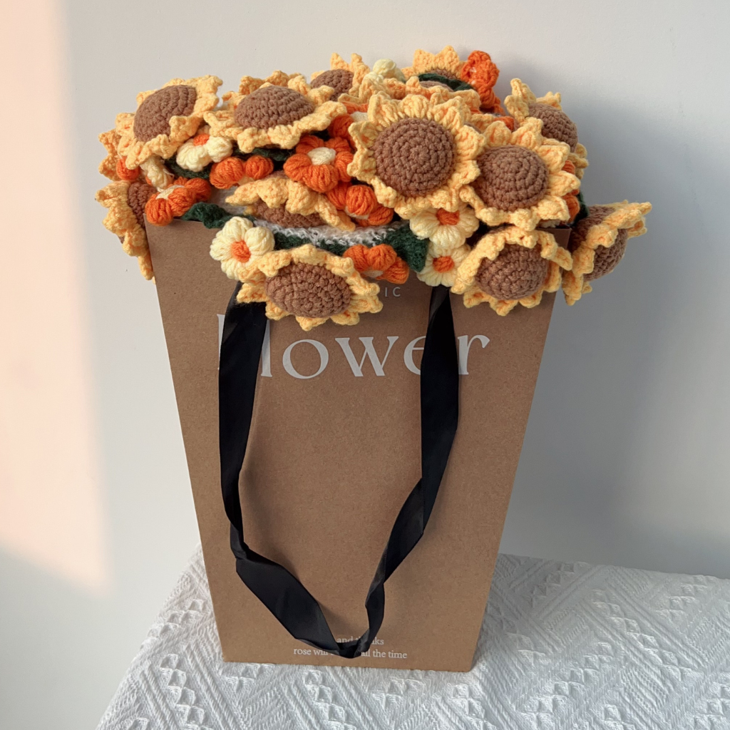 Handmade Crochet Sunflower Bouquet Blanket – Cozy Knit Floral Gift Wrap