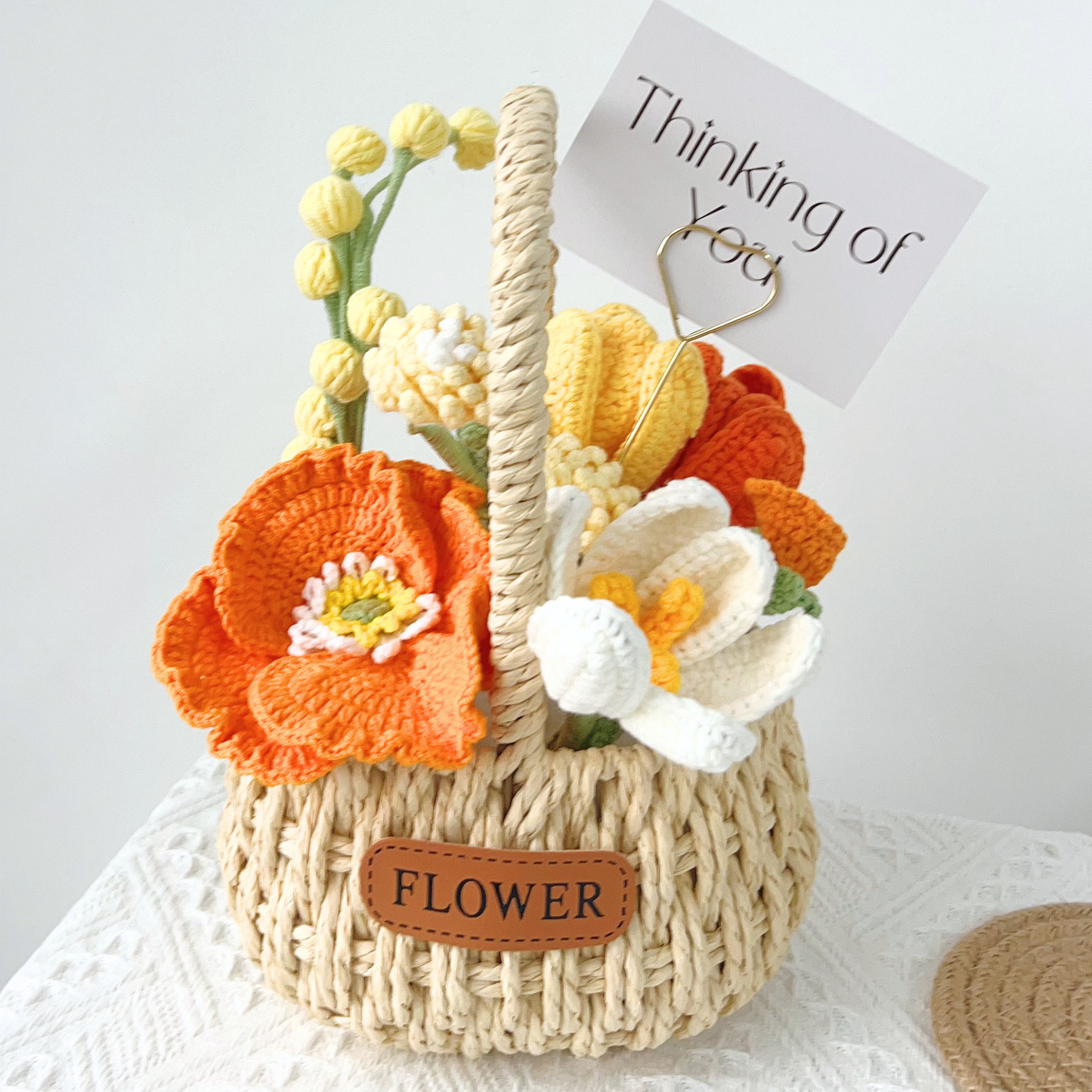 Golden Radiance Handmade Crochet Flower Basket | Everlasting Sunny Floral Gift